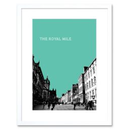 "Artery8 Wall Art Print Royal Mile Edinburgh Scotland Famous Street Teal Framed Art in White - Size: W7"" x H9""" - thumbnail 1