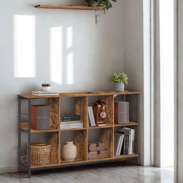 Pirlo Plush Industrial 3 Tier Wide Bookcase Storage Shelves Unit in Brown - image 1