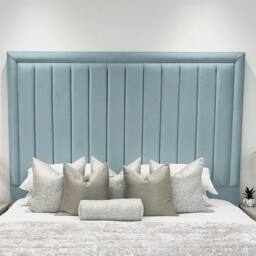 Living Comfort Bedz Hampton Slatted Base Upholstered Bed with 54-Inch panel Headboard in Light Blue - Size: King - thumbnail 3