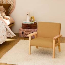 sweeek Children's scandi-style armchair in boucle fabric, rubberwood in Mustard - thumbnail 4