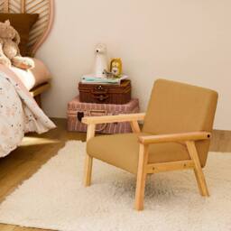 sweeek Children's scandi-style armchair in boucle fabric, rubberwood in Mustard - thumbnail 1
