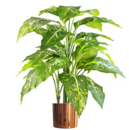 Leaf 100cm Large Fox's Aglaonema (Spotted Evergreen) Tree Artificial Plant with Copper Metal Planter in Green - thumbnail 1