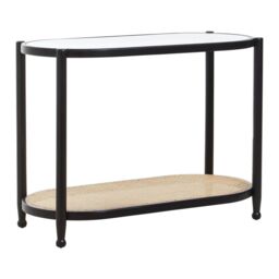 Orsina Cebu Rattan & Glass 2 Tier Console Table in Black - thumbnail 3