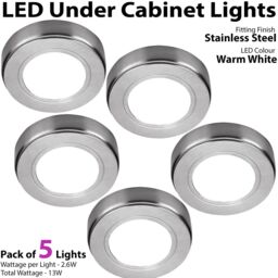 Loops 5x BRUSHED NICKEL Round Surface or Flush Under Cabinet Kitchen Light & Driver Kit - Warm White LED in Metallics - thumbnail 3