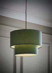 ValueLights Jodie Linen Two Tier Easy Fit Drum Ceiling Pendant Light Lamp Shade in Pale Green - thumbnail 1