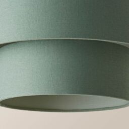 ValueLights Jodie Linen Two Tier Easy Fit Drum Ceiling Pendant Light Lamp Shade in Pale Green - thumbnail 5