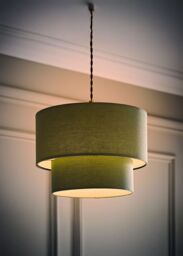 ValueLights Jodie Linen Two Tier Easy Fit Drum Ceiling Pendant Light Lamp Shade in Pale Green - thumbnail 2