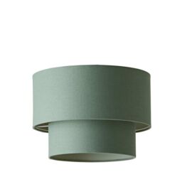 ValueLights Jodie Linen Two Tier Easy Fit Drum Ceiling Pendant Light Lamp Shade in Pale Green - thumbnail 6