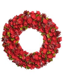 Dibor 46cm Traditional Large Red Rose Xmas Decor Front Door Christmas Wreath
