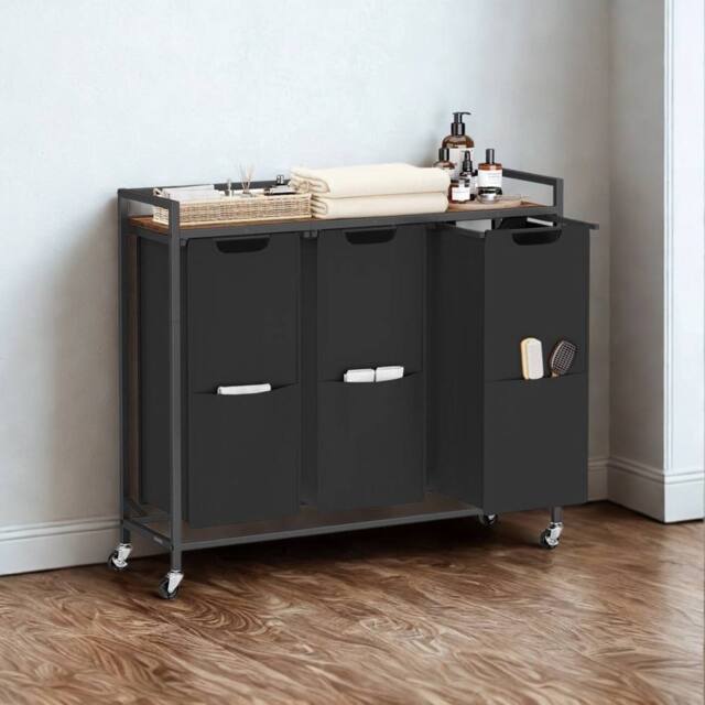 Pirlo Plush Industrial 3 Compartment Laundry Basket With Shelf in Brown - image 1