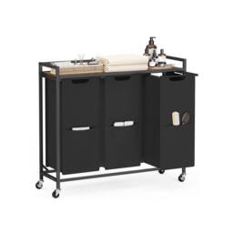 Pirlo Plush Industrial 3 Compartment Laundry Basket With Shelf in Brown - thumbnail 6