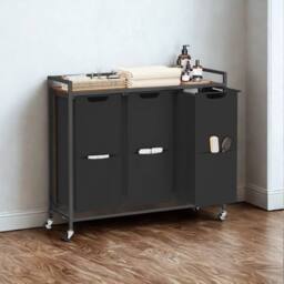 Pirlo Plush Industrial 3 Compartment Laundry Basket With Shelf in Brown - thumbnail 1