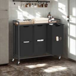 Pirlo Plush Industrial 3 Compartment Laundry Basket With Shelf in Brown - thumbnail 2