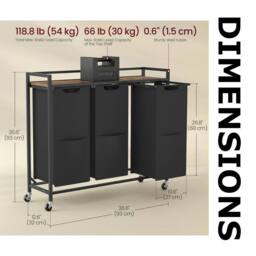 Pirlo Plush Industrial 3 Compartment Laundry Basket With Shelf in Brown - thumbnail 8