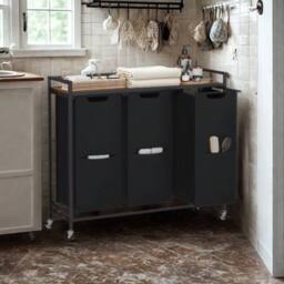 Pirlo Plush Industrial 3 Compartment Laundry Basket With Shelf in Brown - thumbnail 3