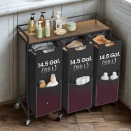 Pirlo Plush Industrial 3 Compartment Laundry Basket With Shelf in Brown - thumbnail 4