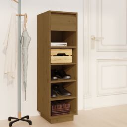 Berkfield Home Shoe Cabinet Honey Brown 30x34x105 cm Solid Wood Pine - Size: 30 x 34 x 105 cm - thumbnail 1