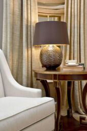 Loops Table Lamp Textured Gold Glaze Brown Faux Silk Shade Finial Gold LED E27 60W - thumbnail 2