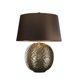 Loops Table Lamp Textured Gold Glaze Brown Faux Silk Shade Finial Gold LED E27 60W - thumbnail 1