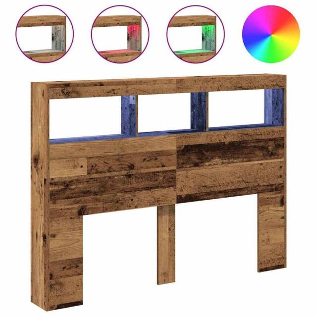Berkfield Home Headboard Cabinet with LED Old Wood 140x17x102 cm in Brown - Size: 140 x 17 x 102 cm - image 1