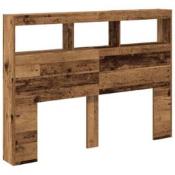 Berkfield Home Headboard Cabinet with LED Old Wood 140x17x102 cm in Brown - Size: 140 x 17 x 102 cm - thumbnail 6