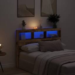 Berkfield Home Headboard Cabinet with LED Old Wood 140x17x102 cm in Brown - Size: 140 x 17 x 102 cm - thumbnail 2