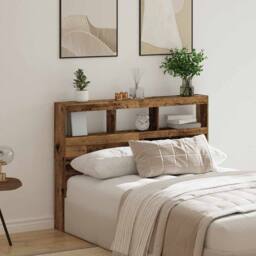 Berkfield Home Headboard Cabinet with LED Old Wood 140x17x102 cm in Brown - Size: 140 x 17 x 102 cm - thumbnail 4