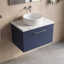 Balterley Level 600mm Wall Hung 1 Drawer Unit & Laminate Worktop, Midnight Blue - thumbnail 3