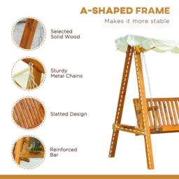 OUTSUNNY 3 Seater Wooden Wood Garden Swing Chair Seat in Cream - thumbnail 5