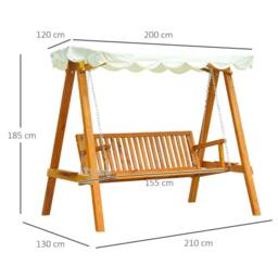 OUTSUNNY 3 Seater Wooden Wood Garden Swing Chair Seat in Cream - thumbnail 3