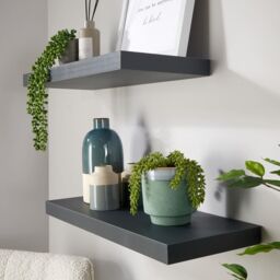 Home Source Pair of 60cm Floating Storage Shelf Wall Mounted Wooden Book Shelves in Grey - thumbnail 5