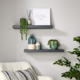 Home Source Pair of 60cm Floating Storage Shelf Wall Mounted Wooden Book Shelves in Grey - thumbnail 2