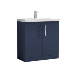 Balterley Contemporary Bathroom Floor Standing 2 Soft-Close Door Vanity Unit & Mid-Edge Ceramic Basin, Midnight Blue, 800 mm in Blue