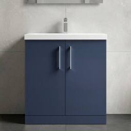 Balterley Contemporary Bathroom Floor Standing 2 Soft-Close Door Vanity Unit & Mid-Edge Ceramic Basin, Midnight Blue, 800 mm in Blue - thumbnail 6