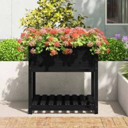 Berkfield Home Planter with Shelf Black 82.5x82.5x81 cm Solid Wood Pine