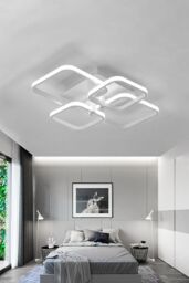Living and Home Contemporary LED Semi Flush Ceiling Light in White - thumbnail 4