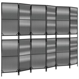 Berkfield Home Room Divider 6 Panels Black Poly Rattan - thumbnail 2