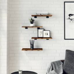Berkfield Home Durable Wall Shelves 4 pcs Smoked Oak 40x20x1.5 cm Engineered Wood in Brown - thumbnail 1