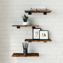 Berkfield Home Durable Wall Shelves 4 pcs Smoked Oak 40x20x1.5 cm Engineered Wood in Brown - thumbnail 2