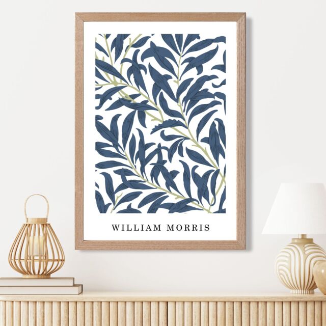 ARTZE William Morris Navy & Green Willow Art Print / Oak Frame / SIZE: A2 - Size: A3 - image 1