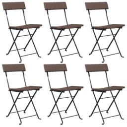 Berkfield Home Beautiful Folding Bistro Chairs 6 pcs Brown Poly Rattan & Steel - thumbnail 3