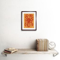 "Artery8 Wall Art Print Octopus Coral Yellow Art Framed 9x7 inch in Brown - Size: W7"" x H9""" - thumbnail 2