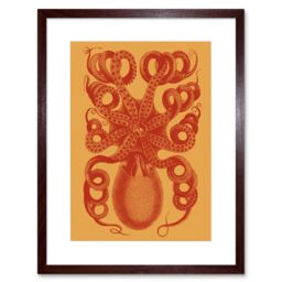 "Artery8 Wall Art Print Octopus Coral Yellow Art Framed 9x7 inch in Brown - Size: W7"" x H9""" - thumbnail 1