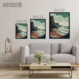 "Artery8 Cliff Bay Dramatic Coastal Landscape Framed Canvas Wall Art Print in Blue - Size: W12"" x H16""" - thumbnail 4