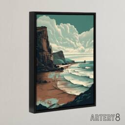 "Artery8 Cliff Bay Dramatic Coastal Landscape Framed Canvas Wall Art Print in Blue - Size: W12"" x H16""" - thumbnail 2