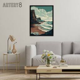 "Artery8 Cliff Bay Dramatic Coastal Landscape Framed Canvas Wall Art Print in Blue - Size: W12"" x H16""" - thumbnail 3