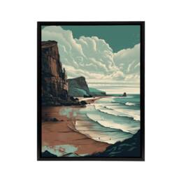 "Artery8 Cliff Bay Dramatic Coastal Landscape Framed Canvas Wall Art Print in Blue - Size: W12"" x H16""" - thumbnail 1