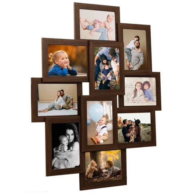 Berkfield Home Collage Photo Frame for 10x(13x18 cm) Picture Dark Brown MDF - Size: 13x18 cm - image 1