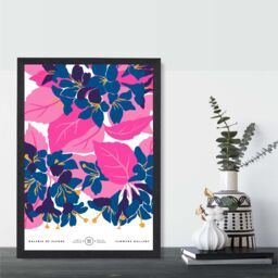 ARTZE Abstract Blue & Pink Blossom Flower Market Gallery Framed Print SIZE: A3 with Black Frame in Mid Blue - thumbnail 2