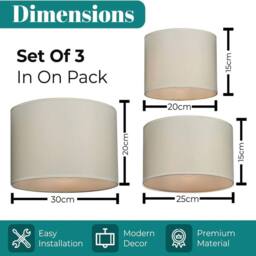 EONLION Set of 3 Modern Lampshades for Ceiling & Table in Beige - thumbnail 2